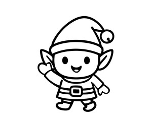 サンタの助手エルフのモノクロイラスト ベクター
