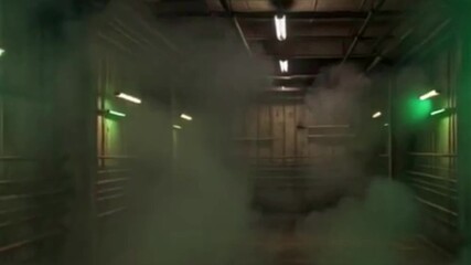 Eerie Green Smoke Fills Industrial Hallway: Atmospheric Mystery & Visual Effect - Powered by Adobe