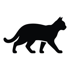 Sleek black cat silhouette walking gracefully side view animal profile silhouette
