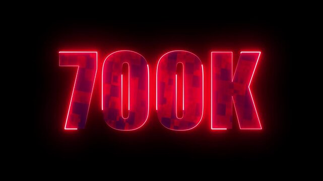 700k glowing neon milestone, modern red typography number design for online subscribers achievement, social media celebration and community success