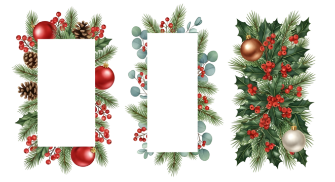 Christmas floral border with empty space isolated on transparent background