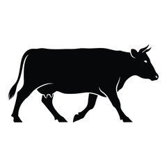 Silhouette of a holstein cow walking left side view livestock farm animal graphic silhouette