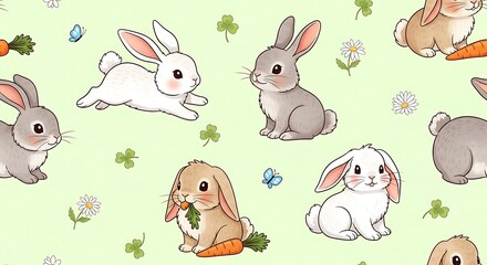 Obraz premium Adorable Cartoon Rabbits Seamless Pattern.