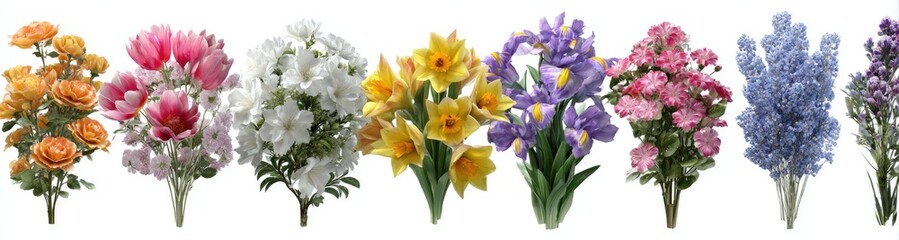 Obraz premium Colorful flower bouquets against a white background