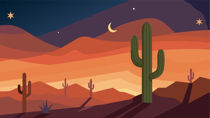 Naklejka premium A majestic saguaro cactus reaching for the stars the only sign of life in this desolate landscape.