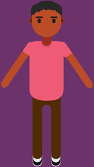 Male character with dark skin, wearing a pink T-shirt and black pants. Suitable for lifestyle, daily life, or general animation.