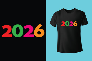 Naklejka premium New happy year 2026 design vector illustration for T- shirt. Exclusive T-shirt design.