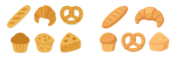 Delicious bakery items including fresh bread, croissants, pretzels, and muffins, perfect for breakfast or snack time