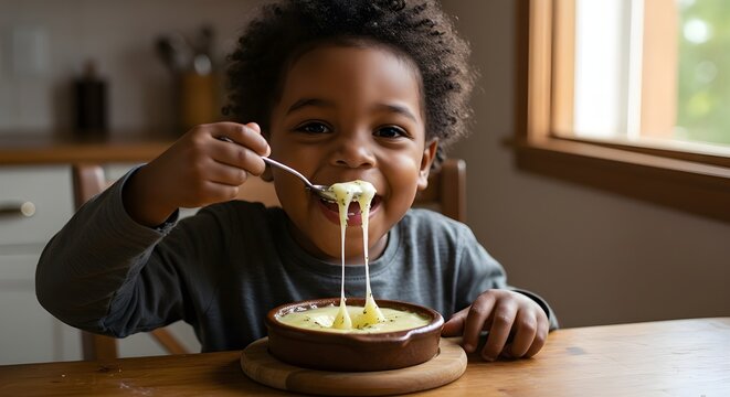 Child enjoying melted provoleta with fresh oregano, traditional Argentine comfort food.