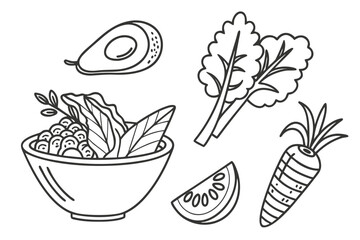 Vintage illustration of a hand drawn vegetable set with a seamless pattern of food icons