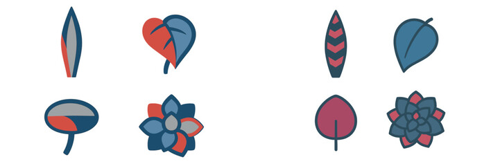 Collection of stylized botanical elements with abstract leaves and decorative flowers in a modern graphic style