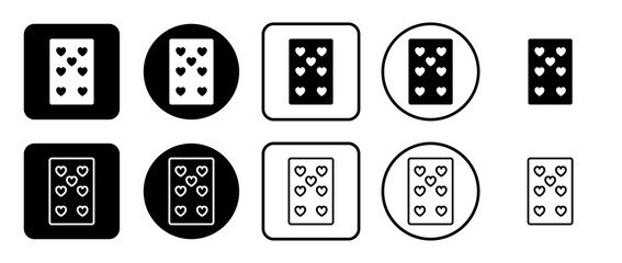 Icon set of seven of hearts playing card. Filled, outline, black and white icons set, flat style.  Illustration on transparent background