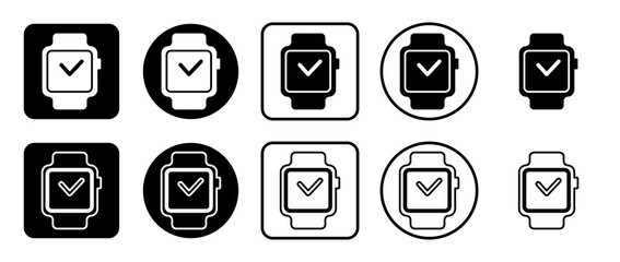 Icon set of smart watch symbol. Filled, outline, black and white icons set, flat style.  Illustration on transparent background