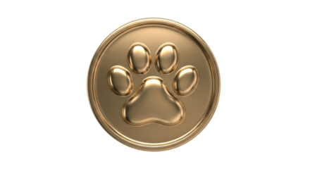 Isolated gold coin with paw print symbol, decorative pet memorial keepsake or animal medal icon