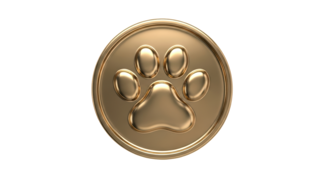 Isolated gold coin with paw print symbol, decorative pet memorial keepsake or animal medal icon - Powered by Adobe