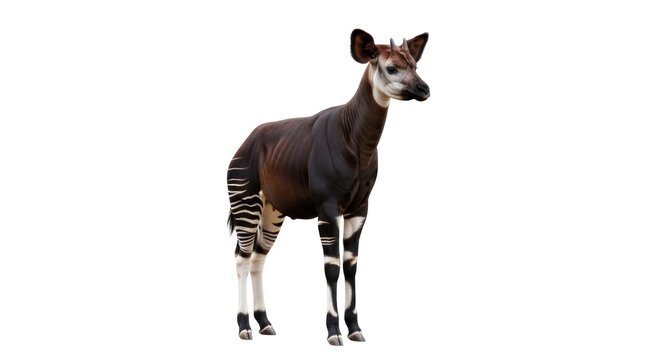Isolated Okapi standing gracefully looking ahead, a rare and striking creature in full view