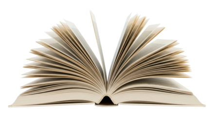 Isolated open book with pages fanned out for education, publishing, or library concept