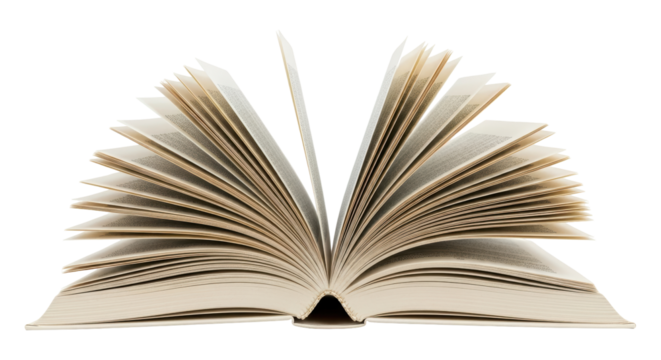 Isolated open book with pages fanned out for education, publishing, or library concept