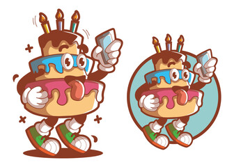 Cute cake cartoon mascot characters