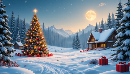 christmas tree in the snow