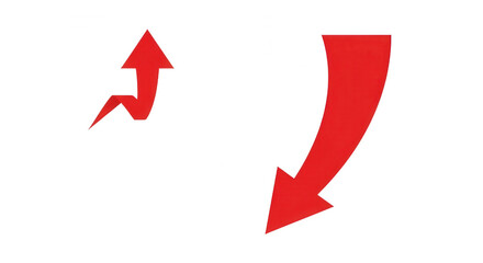 Two red arrows pointing up and down isolated on transparent background