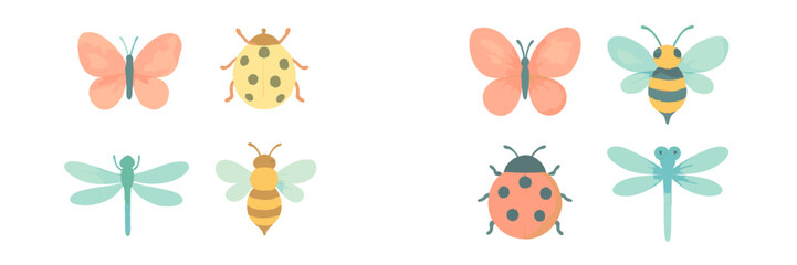 Charming watercolor style collection of various flying and crawling insects for children's designs and spring themes
