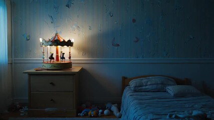 Nighttime ambiance in a childs bedroom with a music box