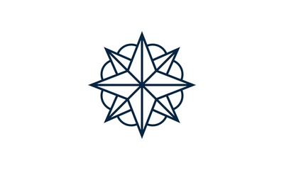 A graphic image with a compass rose theme, on a white background. Vector graphic base.