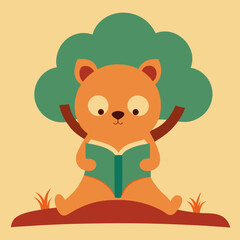 Orange bear reading green book under tree vector
