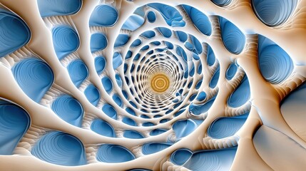 Abstract Swirling Spiral in Blue and Beige Tones