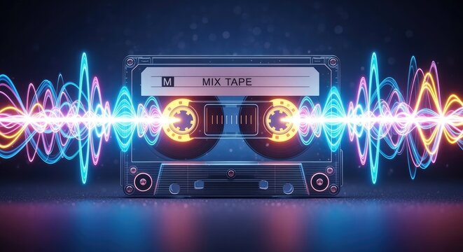 Retro Mixtape with Neon Audio Wave Visuals - Powered by Adobe