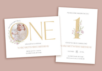 A set of two editable invitation card templates with floral design and photo frame