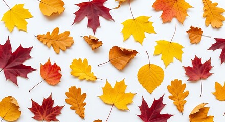 Obraz premium Autumn Leaves Collection White Background.