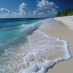 Wave Crashing on Tropical Beach with White Sand and Azure Water