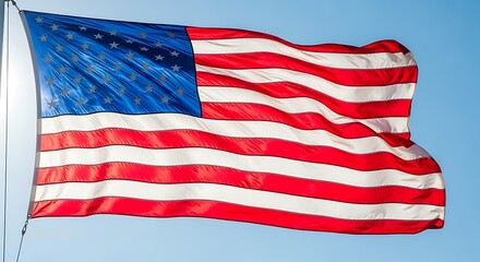American Flag Waving in the Blue Sky.