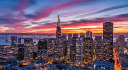 Obraz premium Golden Gate Bridge and Cityscape at Sunset