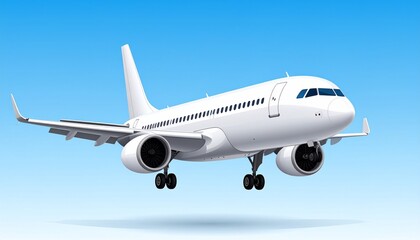 A pristine white passenger aircraft captured in a dynamic, upward perspective against a sky