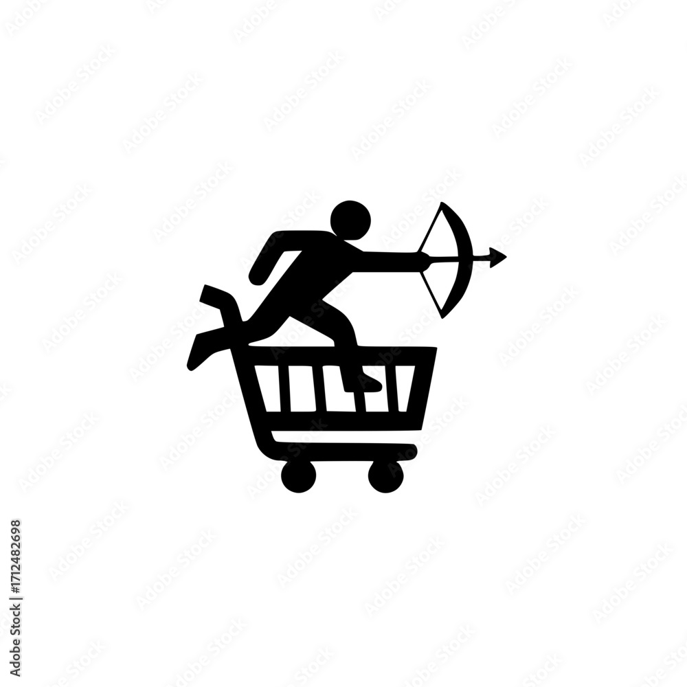 Poster vector of small archer in shopping cart symbolizing precision targeting and retail strategy