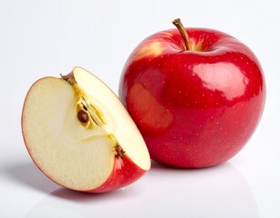Fresh Ripe Apple fruit with Slices on White Background