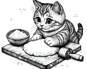  Adorable Cat Cooking Illustration.