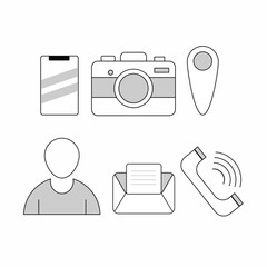 a set simple icon, smartphone, camera, location, people, mail, and phone