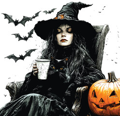  Spooky Witchy Artwork with Cat.