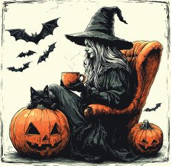 Spooky Gothic Witch Illustration.