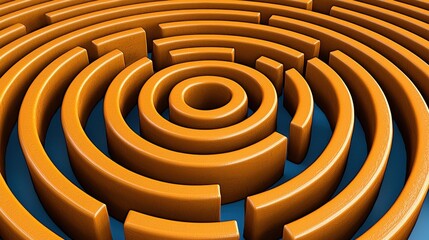 Abstract Concentric Orange Circles on Blue Background