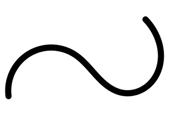 Black curved wavy line shape for underline, border, divider, wave, and element on transparent background