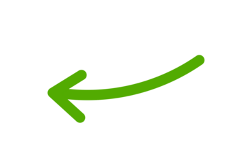 Green curved arrow shape pointing left for direction, pointer, guide, navigation, and symbol on transparent background