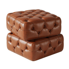 Obraz premium Two brown leather tufted ottomans stacked isolated on transparent background