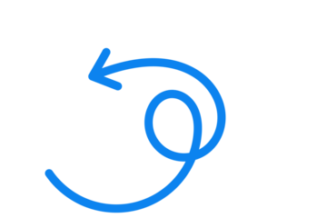 Blue curly arrow shape pointing left for direction, pointer, guide, navigation, and symbol on transparent background