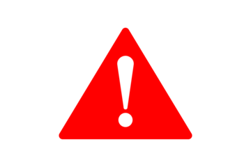 Red triangle exclamation mark symbol for alert, warning, danger, error, and caution on transparent background