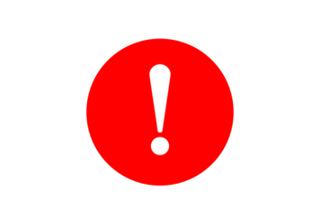 Red circle exclamation mark symbol for alert, warning, error, notice, and attention on transparent background